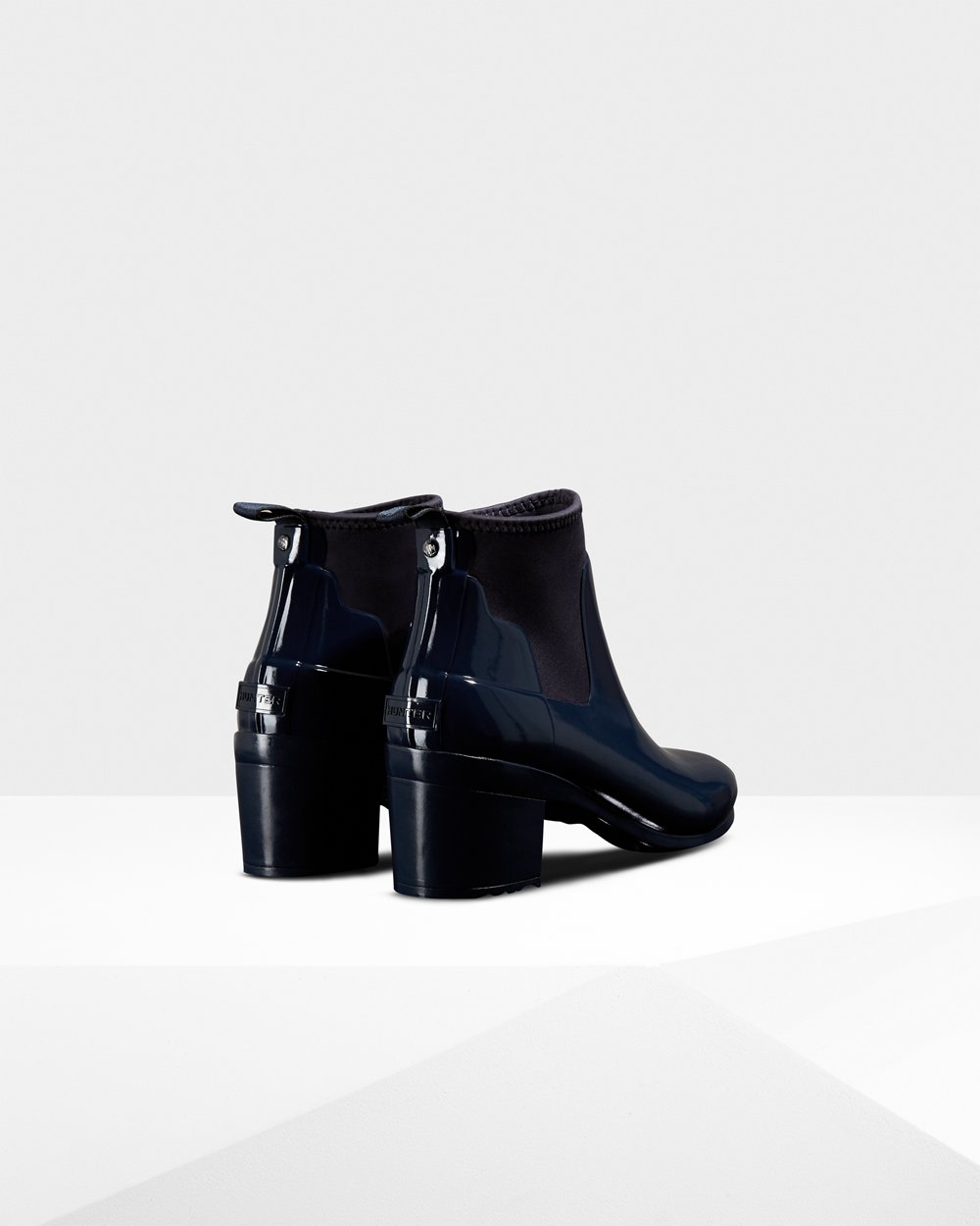 Women Hunter Refined Slim Fit Gloss Mid | Heeled Boots Navy | NZ-38742-WPJL